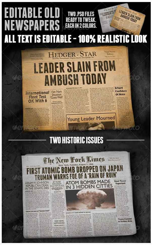 Two Vintage Folded Newspaper Mockups By Scarab13