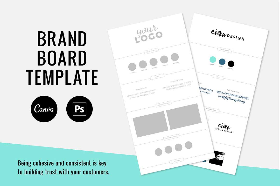 Brand Board Template PSD + Canva 