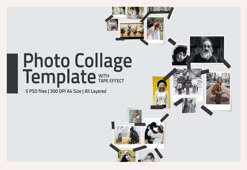 Photo Collage Template with Tape Effect