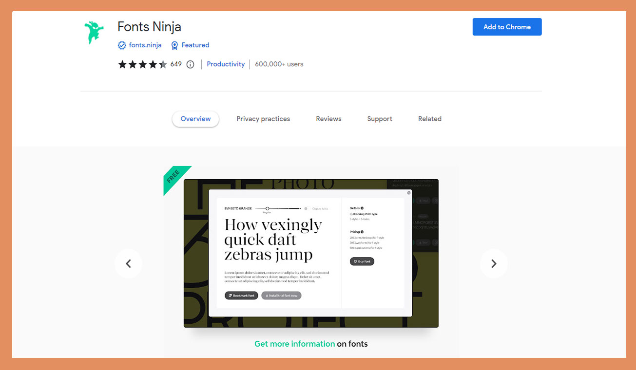 Fonts Ninja Chrome Extension to identify website fonts