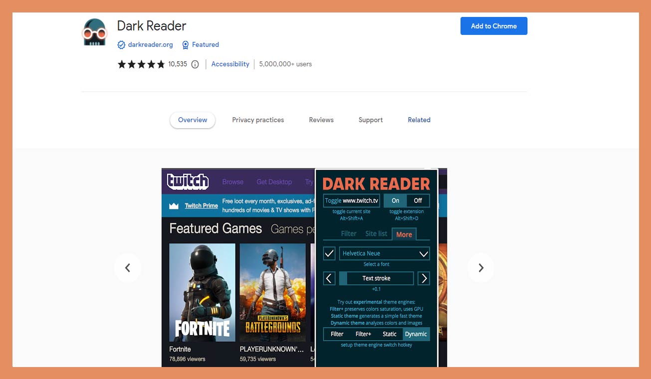 Dark Reader is a Dark mode Chrome extension