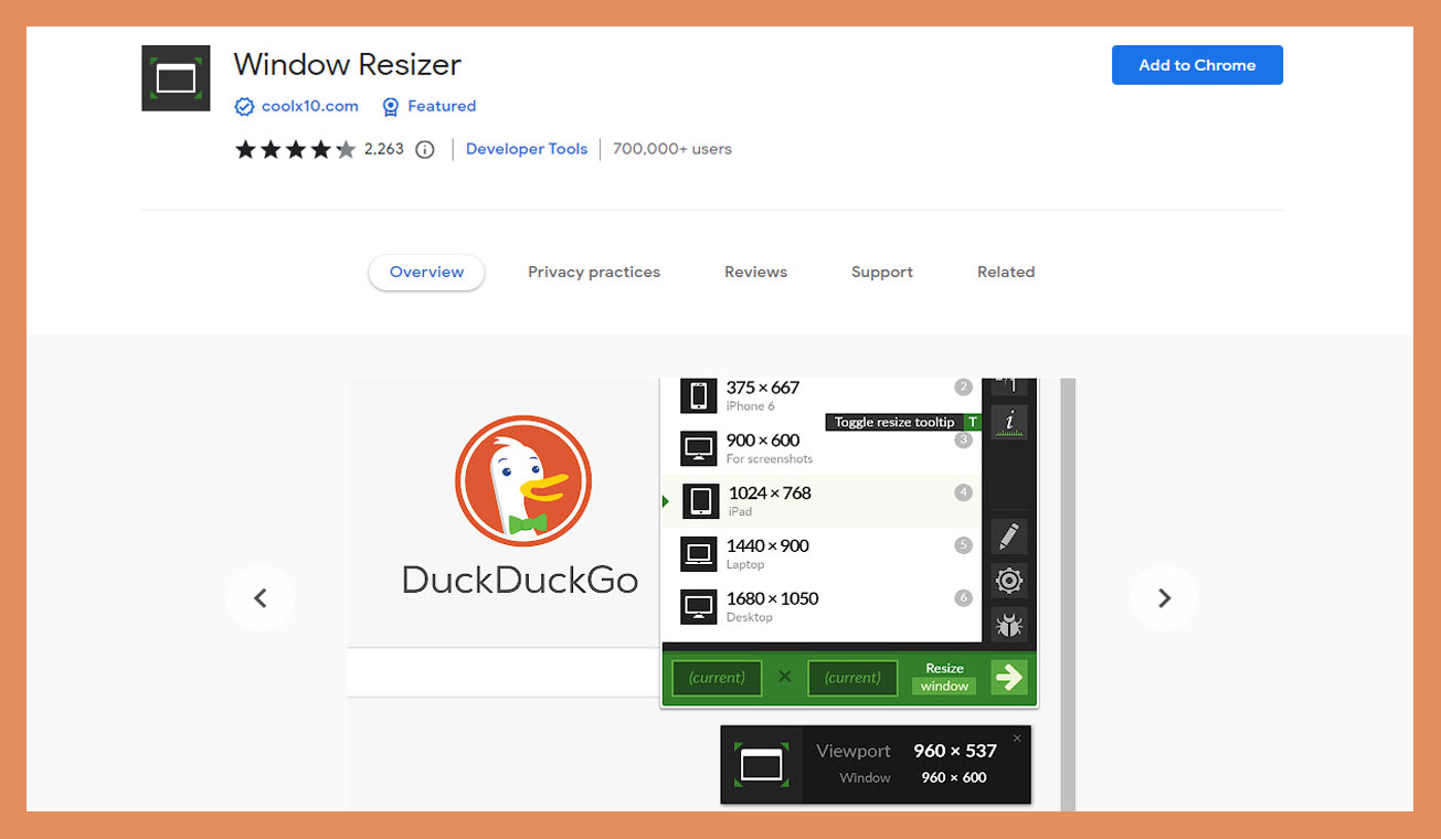 Window Resizer Chrome extensions for designers