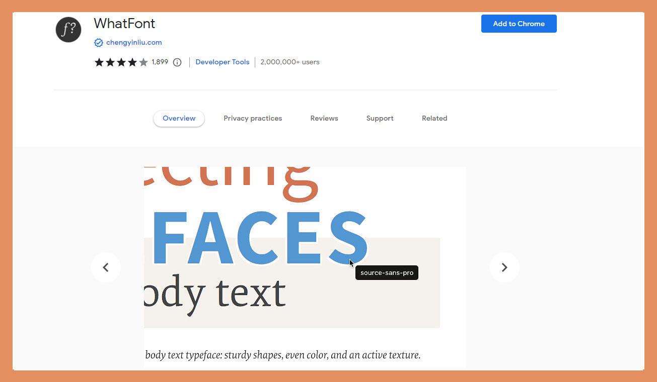 WhatFont extension for google chrome extension for designers to identify and discover fonts style online
