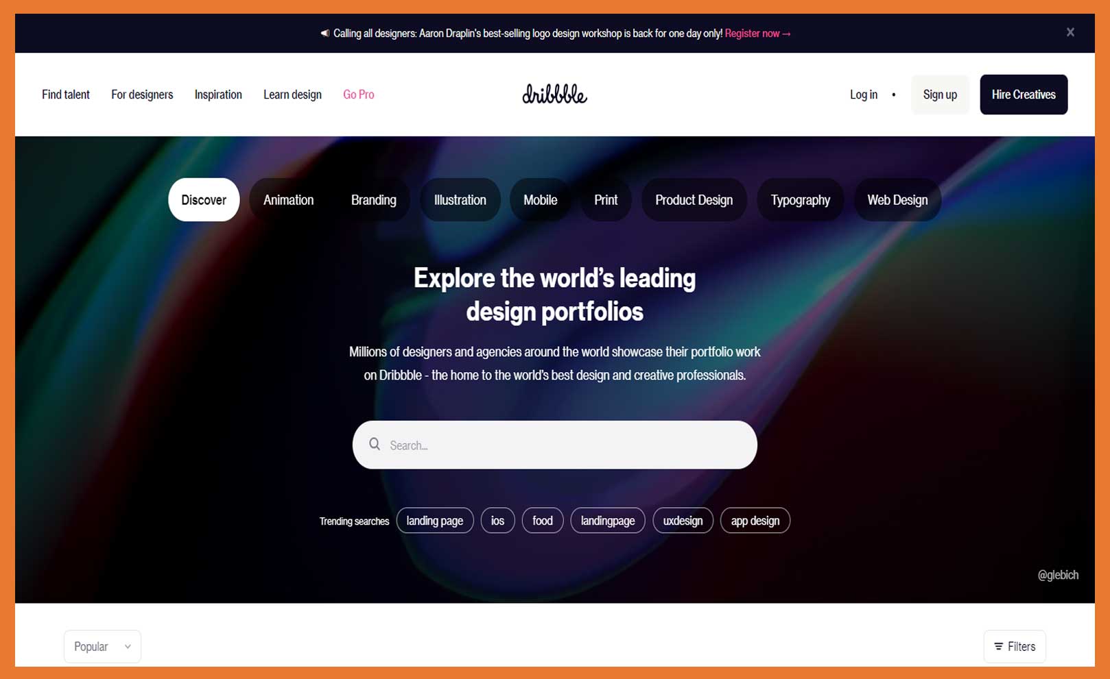 Dribble a platform of designers for web design inspiration websites