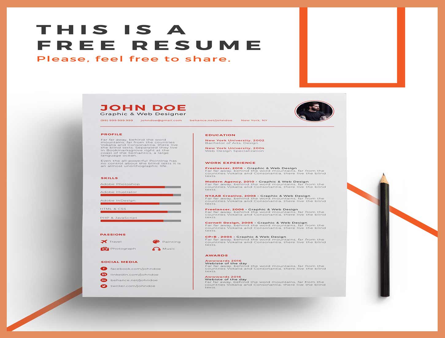 Clean & Professional Free Resume Template by Behance