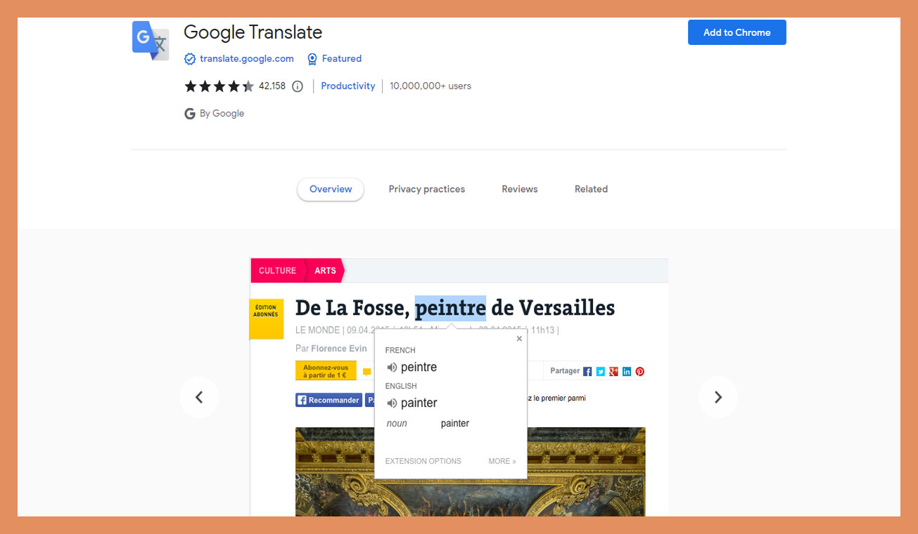 Google Translate Chrome Browser Extension for easy language translation
